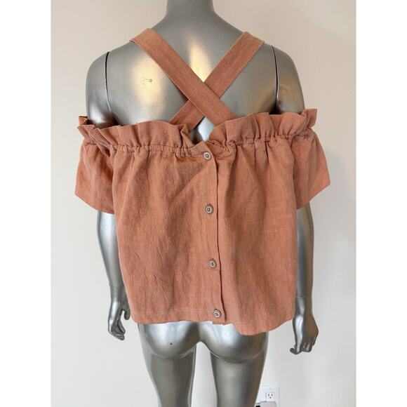 Anthropologie Saylor Flowy Crop Top 100% Linen Peasant Blouse In Clay - Picture 3 of 9